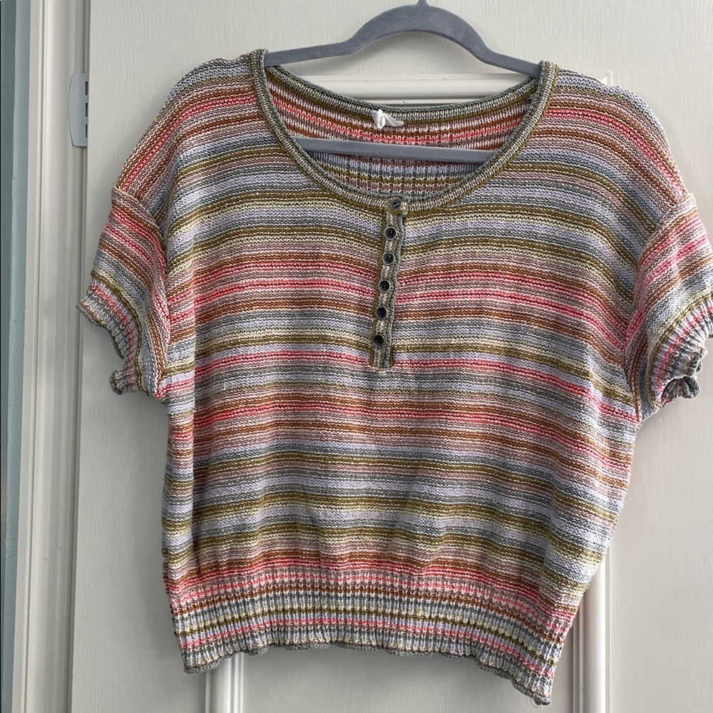 Daily Practice Anthropologie Striped Short Sleeve Knit Top